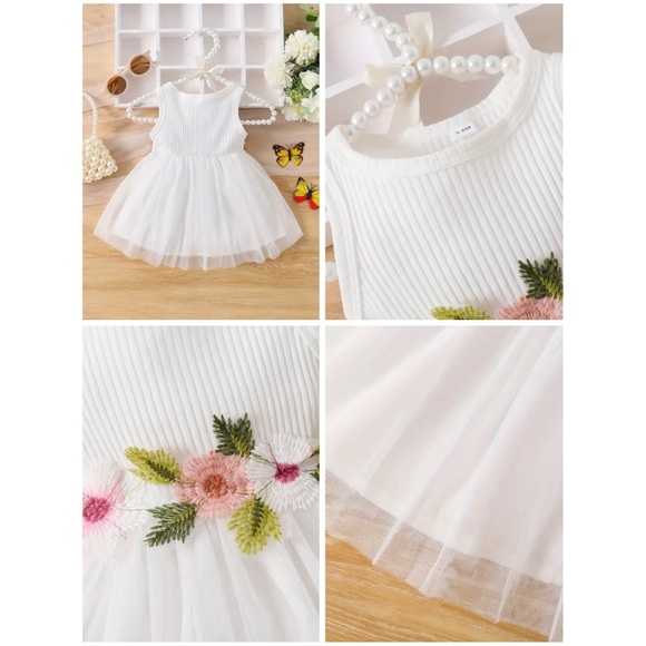 Infant Baby Girl’s Pink Embroidered Sleeveless White Dress (3-6m) NWT - Picture 5 of 7